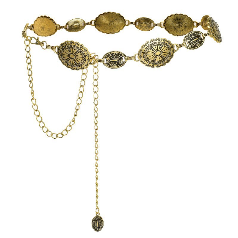 Ceinture en chaîne bohème sculptée ethnique vintage en métal