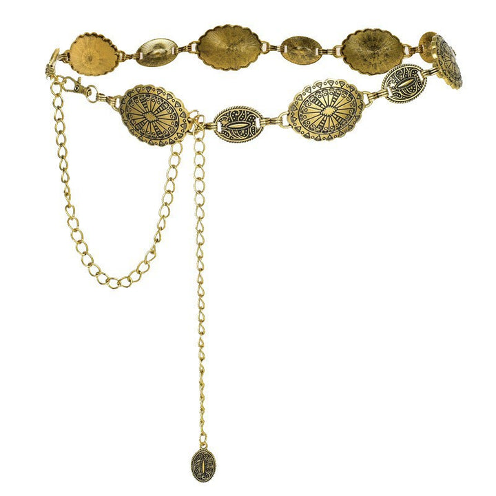 Ceinture en chaîne bohème sculptée ethnique vintage en métal