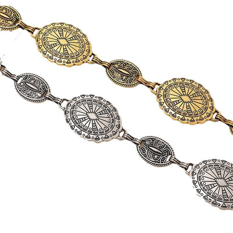 Ceinture en chaîne bohème sculptée ethnique vintage en métal