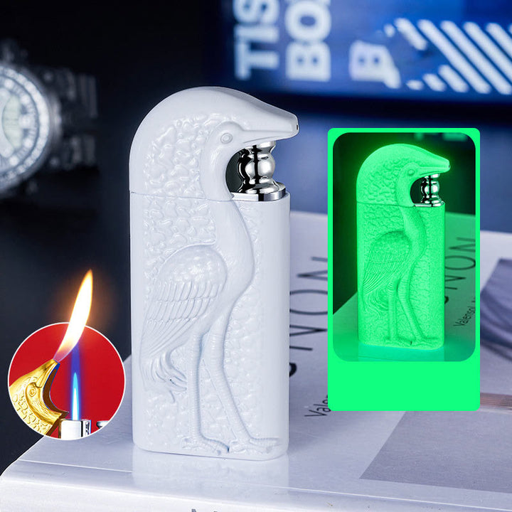 Briquet au butane rechargeable à double flamme en relief Grus Japonensis