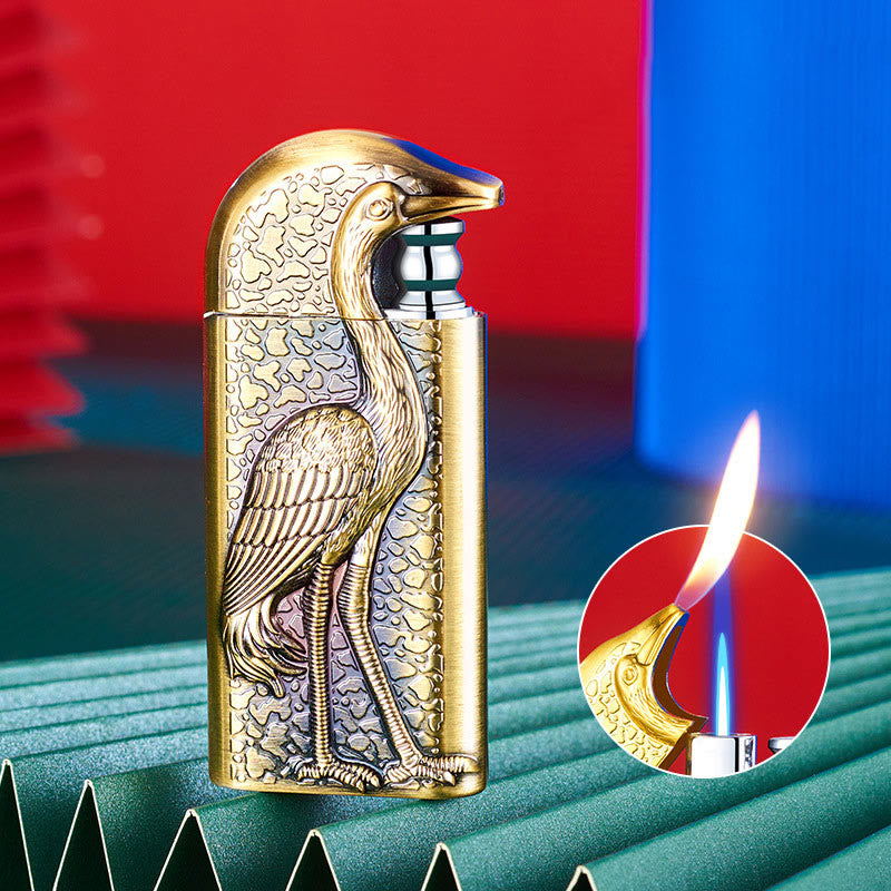 Briquet au butane rechargeable à double flamme en relief Grus Japonensis