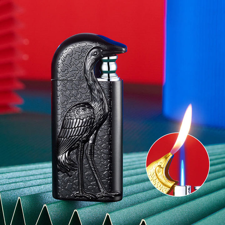 Briquet au butane rechargeable à double flamme en relief Grus Japonensis