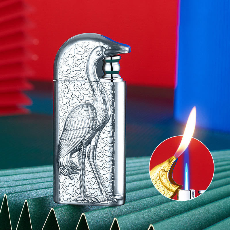Briquet au butane rechargeable à double flamme en relief Grus Japonensis