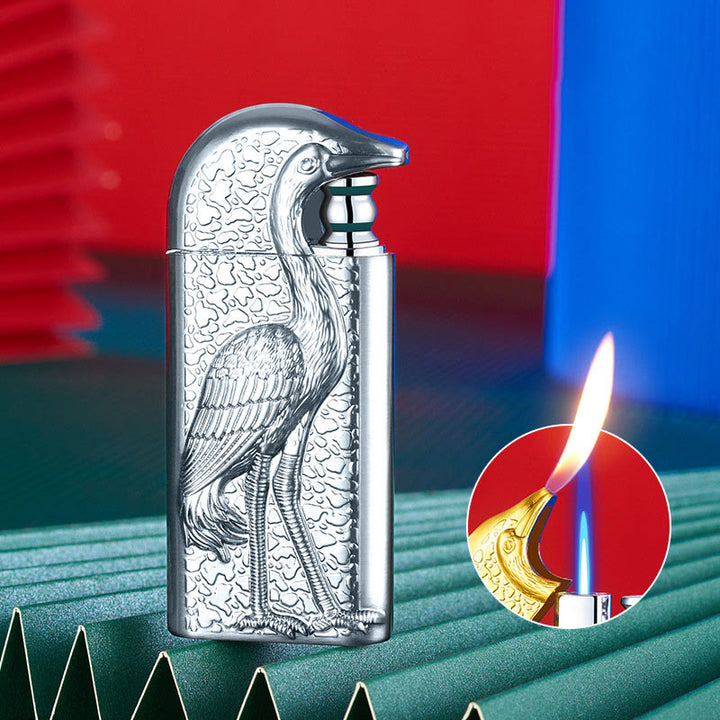 Briquet au butane rechargeable à double flamme en relief Grus Japonensis