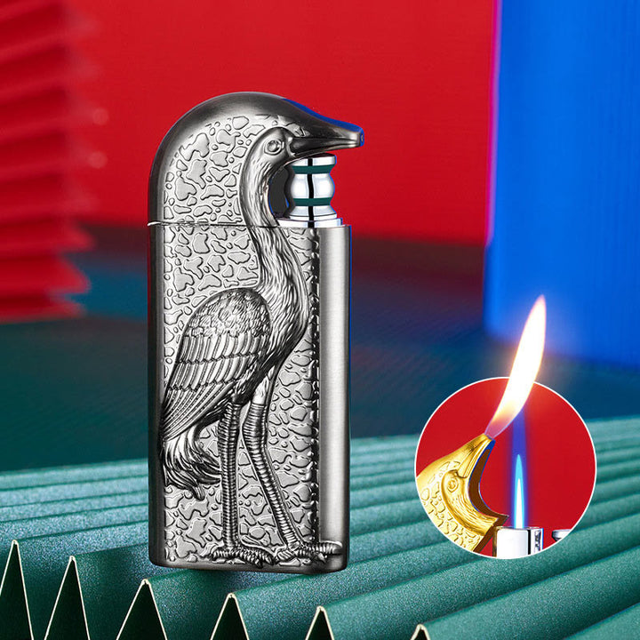 Briquet au butane rechargeable à double flamme en relief Grus Japonensis