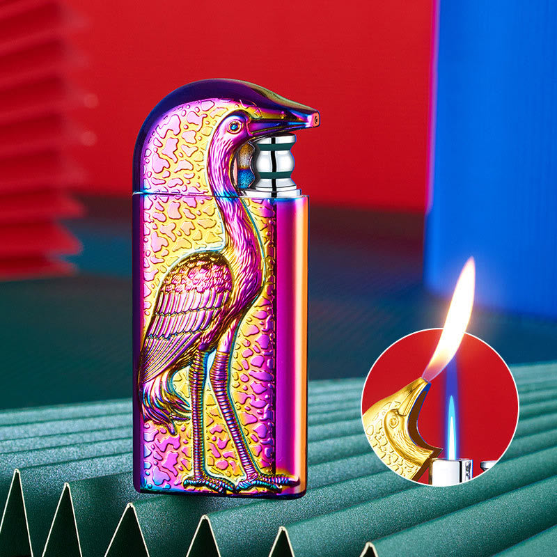 Briquet au butane rechargeable à double flamme en relief Grus Japonensis