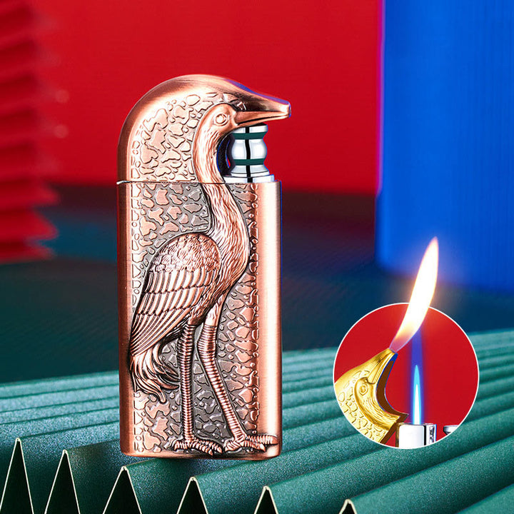 Briquet au butane rechargeable à double flamme en relief Grus Japonensis