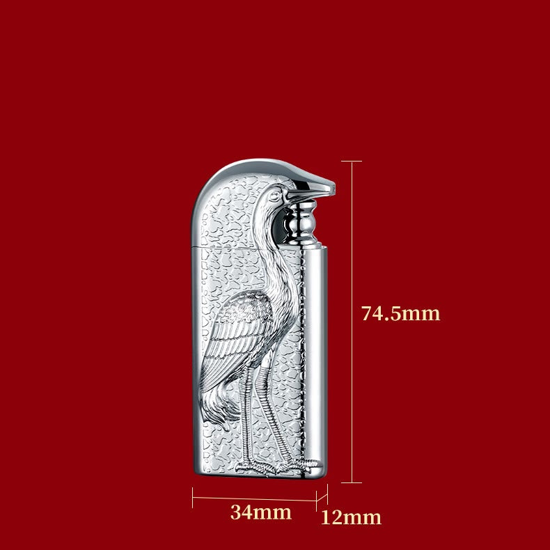 Briquet au butane rechargeable à double flamme en relief Grus Japonensis