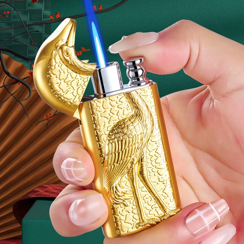 Briquet au butane rechargeable à double flamme en relief Grus Japonensis
