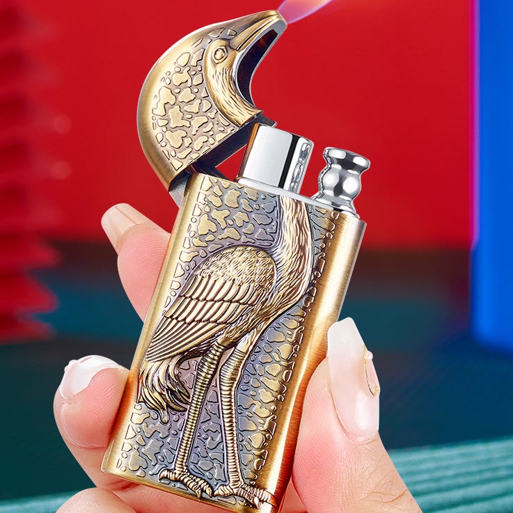 Briquet au butane rechargeable à double flamme en relief Grus Japonensis