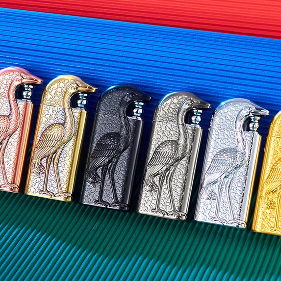 Briquet au butane rechargeable à double flamme en relief Grus Japonensis