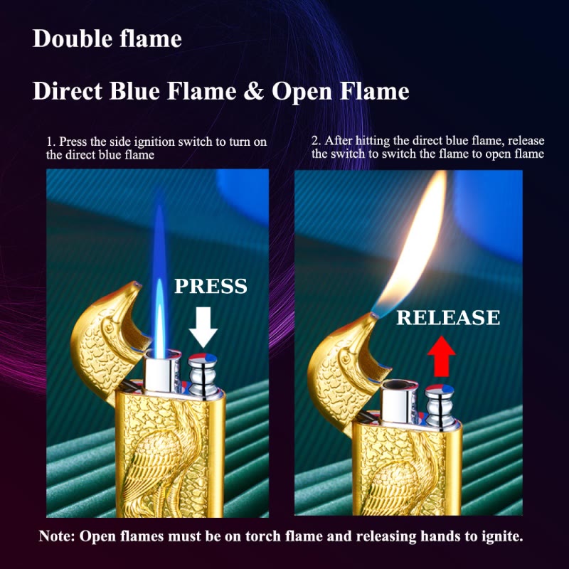 Briquet au butane rechargeable à double flamme en relief Grus Japonensis
