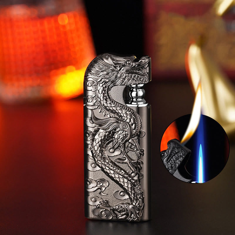 Briquet au butane rechargeable à double flamme en relief Vivid Dragon