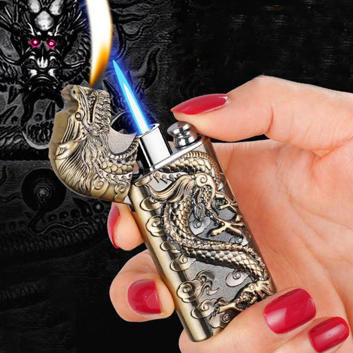 Briquet au butane rechargeable à double flamme en relief Vivid Dragon