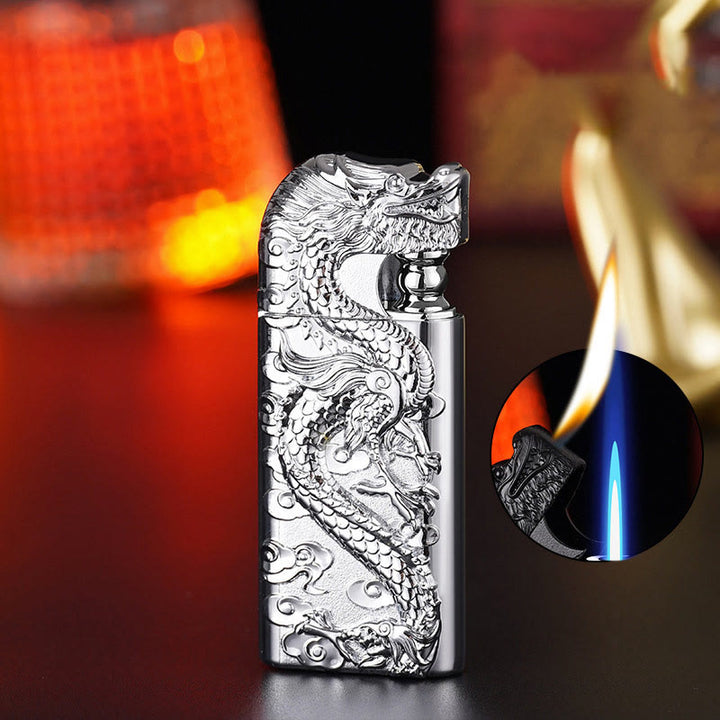 Briquet au butane rechargeable à double flamme en relief Vivid Dragon