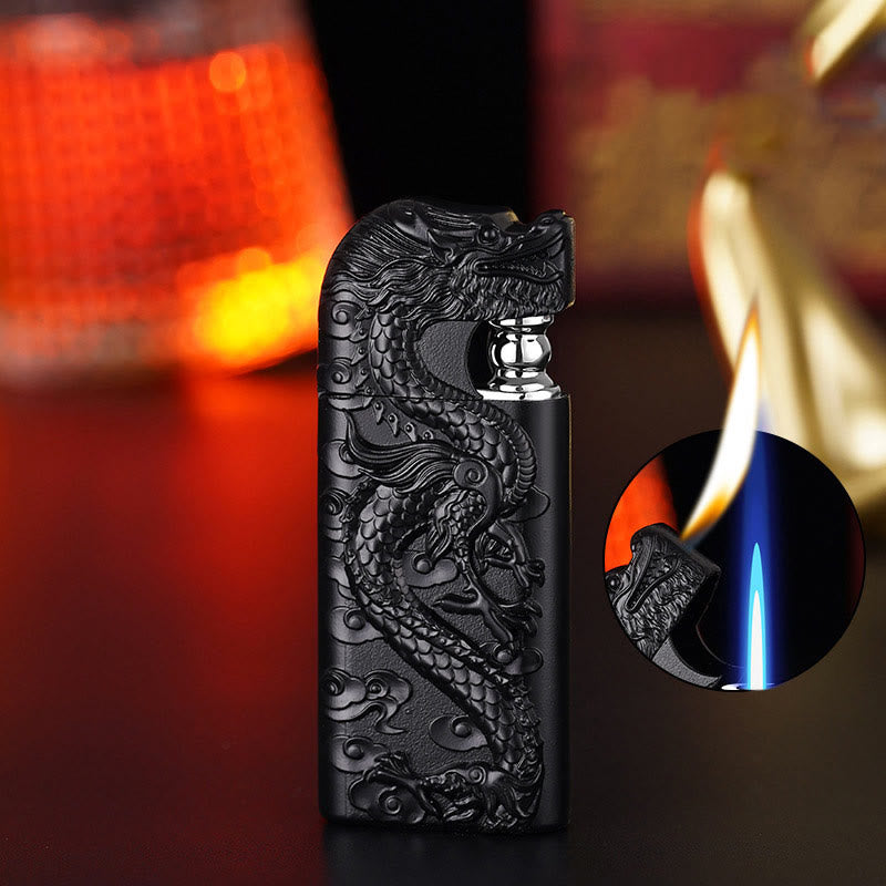 Briquet au butane rechargeable à double flamme en relief Vivid Dragon