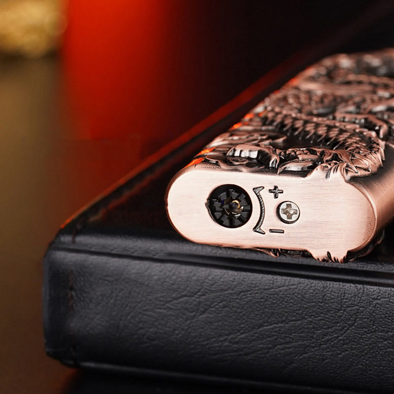 Briquet au butane rechargeable à double flamme en relief Vivid Dragon