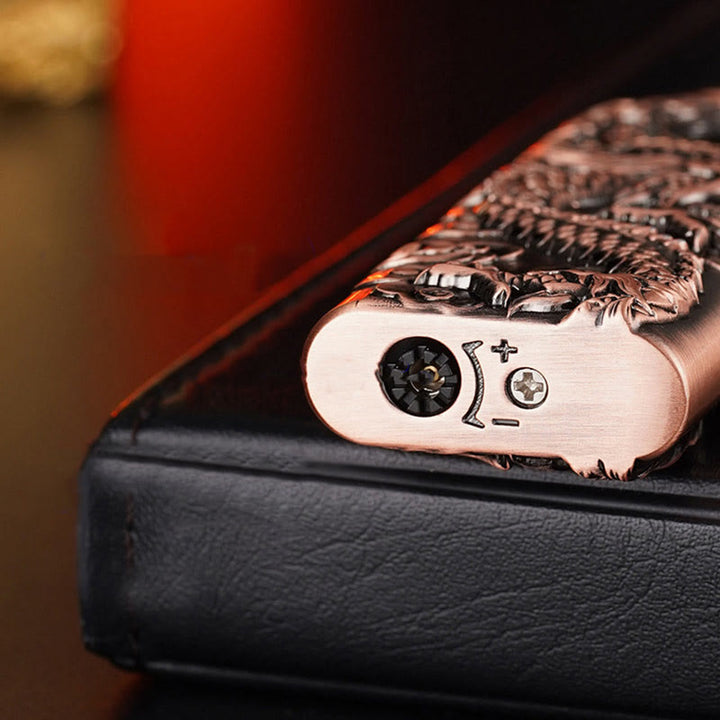 Briquet au butane rechargeable à double flamme en relief Vivid Dragon