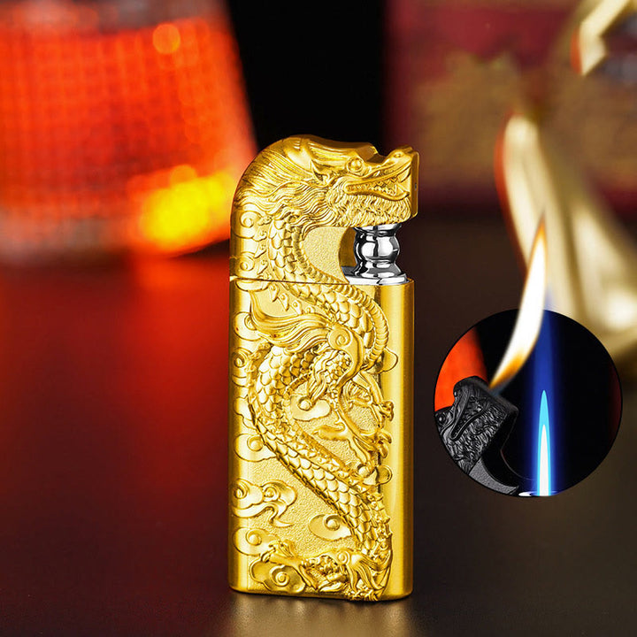 Briquet au butane rechargeable à double flamme en relief Vivid Dragon
