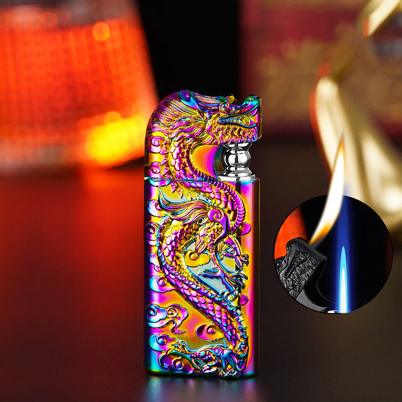 Briquet au butane rechargeable à double flamme en relief Vivid Dragon