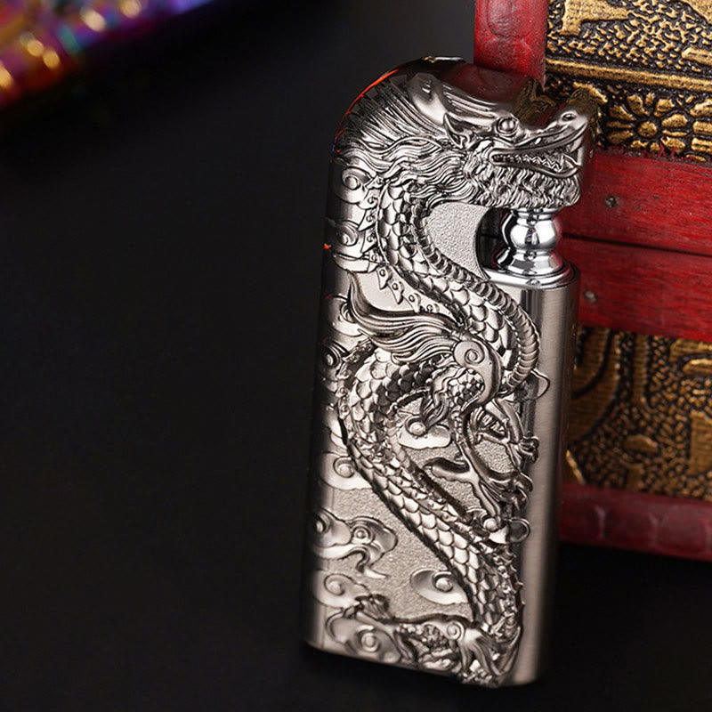 Briquet au butane rechargeable à double flamme en relief Vivid Dragon