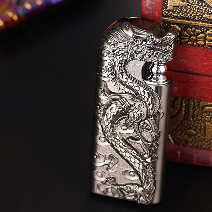 Briquet au butane rechargeable à double flamme en relief Vivid Dragon
