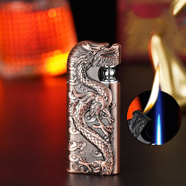Briquet au butane rechargeable à double flamme en relief Vivid Dragon