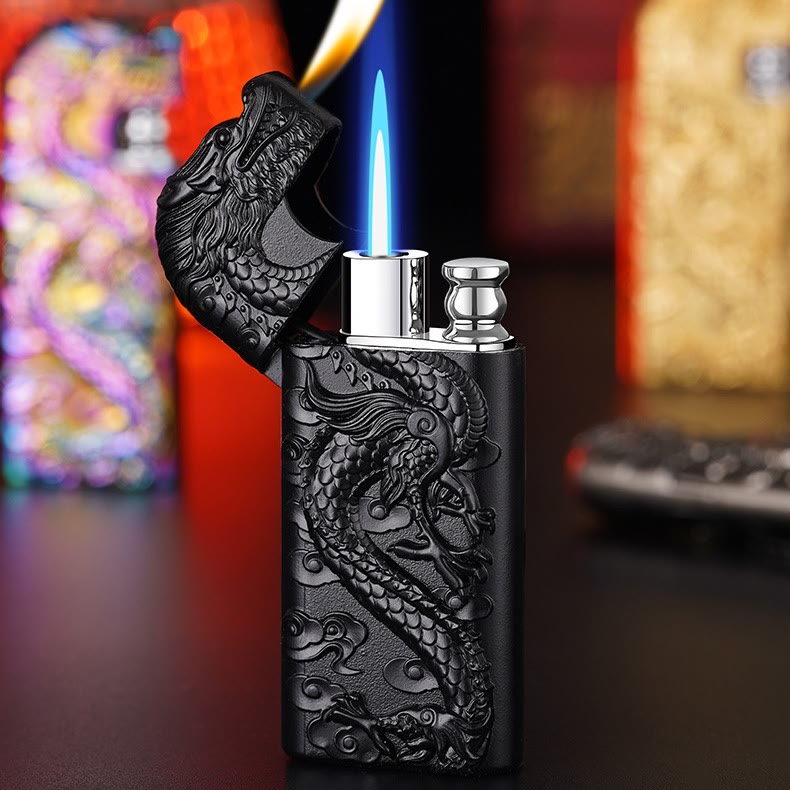 Briquet au butane rechargeable à double flamme en relief Vivid Dragon