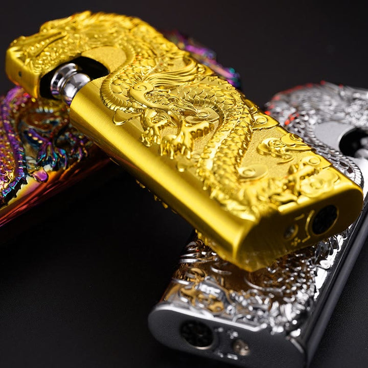 Briquet au butane rechargeable à double flamme en relief Vivid Dragon