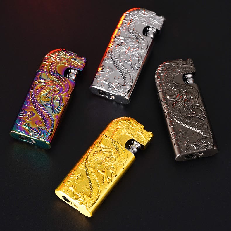 Briquet au butane rechargeable à double flamme en relief Vivid Dragon