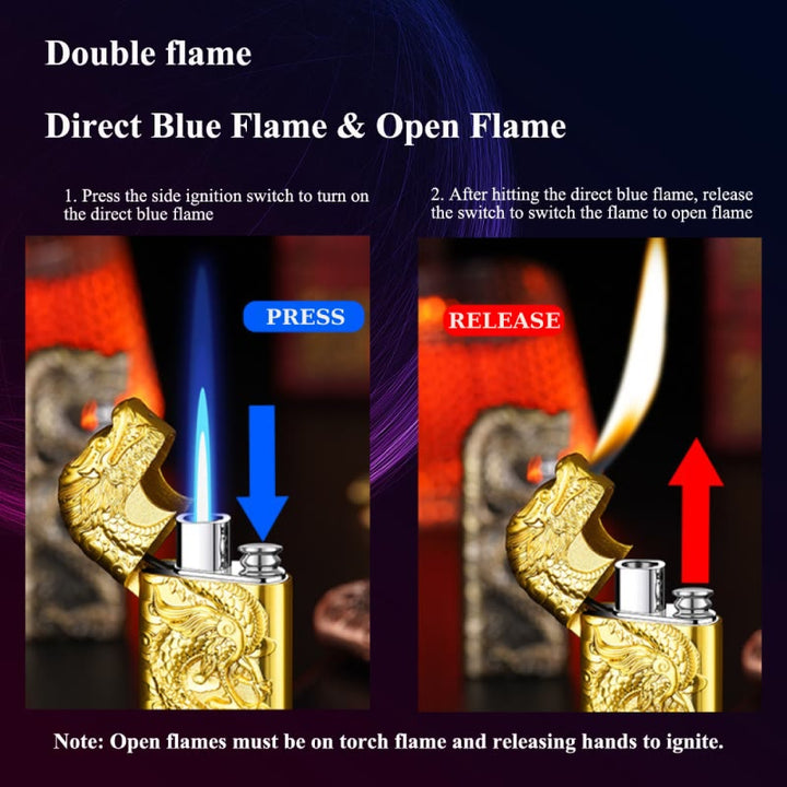 Briquet au butane rechargeable à double flamme en relief Vivid Dragon