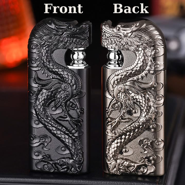 Briquet au butane rechargeable à double flamme en relief Vivid Dragon
