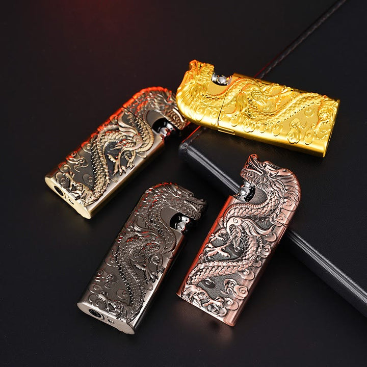 Briquet au butane rechargeable à double flamme en relief Vivid Dragon