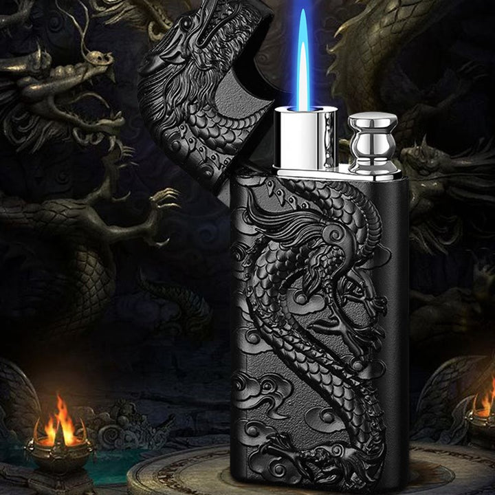 Briquet au butane rechargeable à double flamme en relief Vivid Dragon