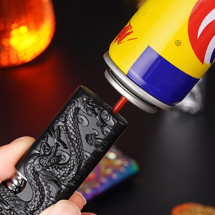 Briquet au butane rechargeable à double flamme en relief Vivid Dragon