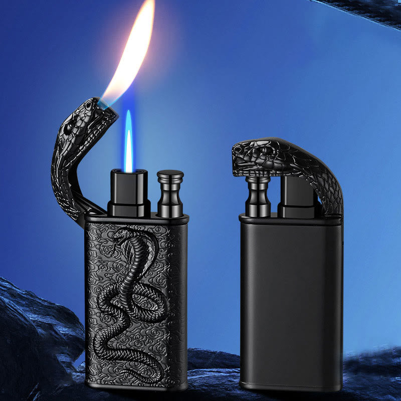 Briquet butane rechargeable à double flamme en relief motif crocodile sauvage