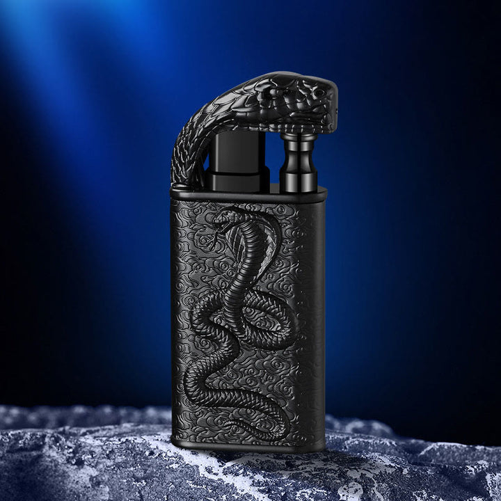 Briquet butane rechargeable à double flamme en relief motif crocodile sauvage