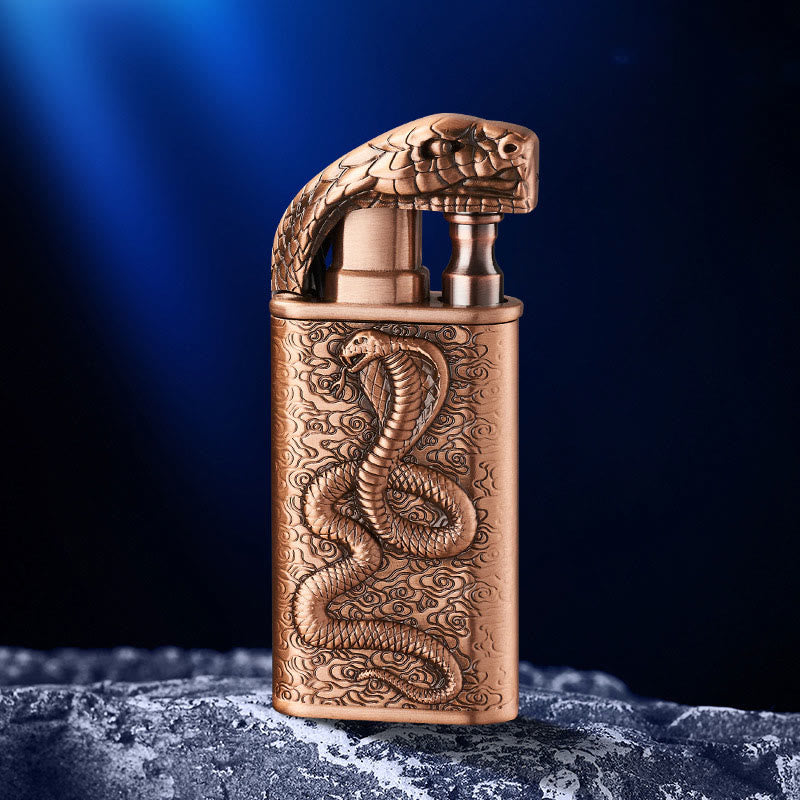 Briquet butane rechargeable à double flamme en relief motif crocodile sauvage