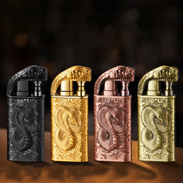 Briquet butane rechargeable à double flamme en relief motif crocodile sauvage