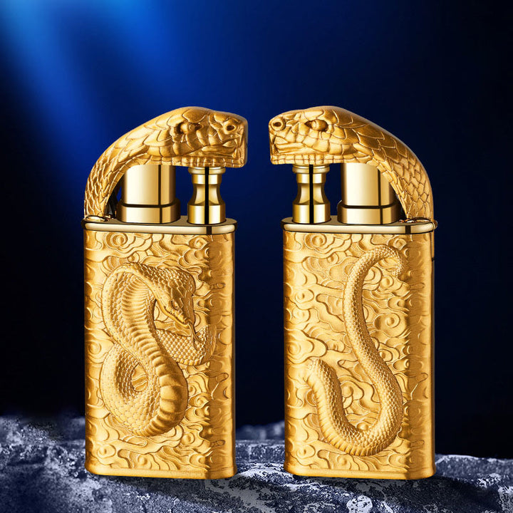 Briquet butane rechargeable à double flamme en relief motif crocodile sauvage