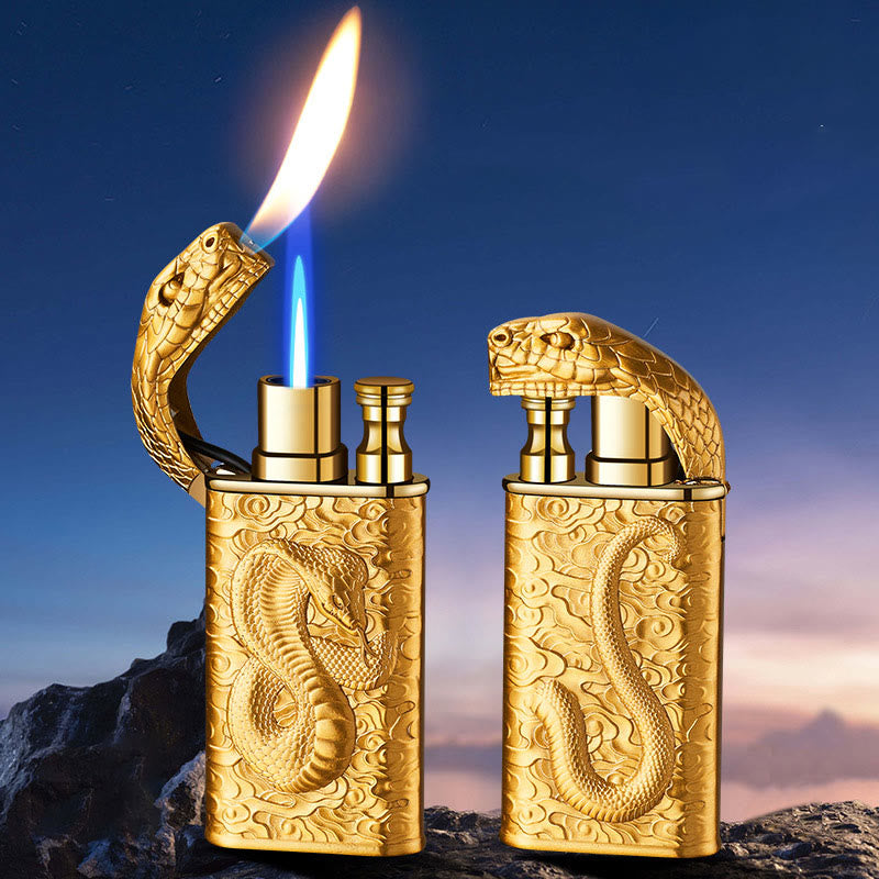 Briquet butane rechargeable à double flamme en relief motif crocodile sauvage