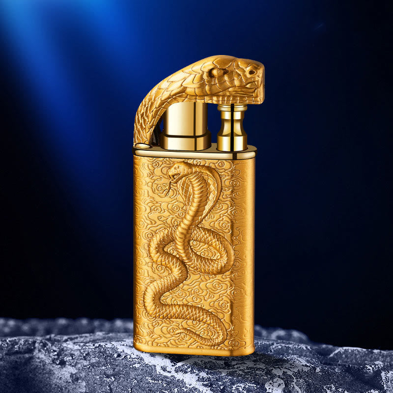 Briquet butane rechargeable à double flamme en relief motif crocodile sauvage
