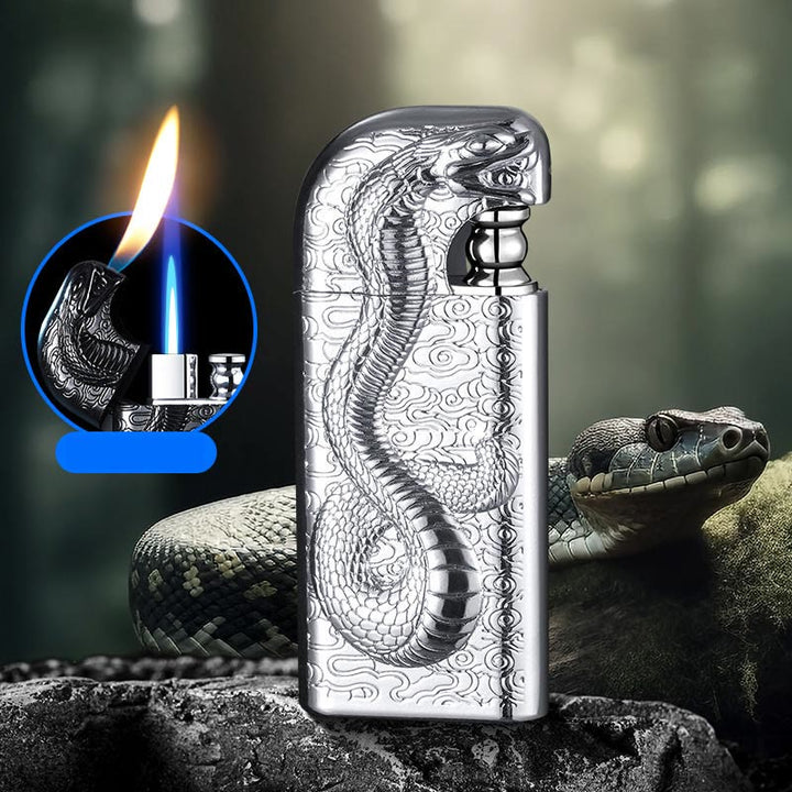 Briquet au butane rechargeable à double flamme en relief Serpent King