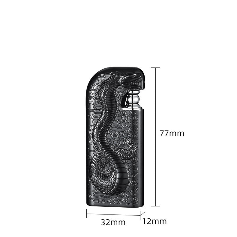 Briquet au butane rechargeable à double flamme en relief Serpent King