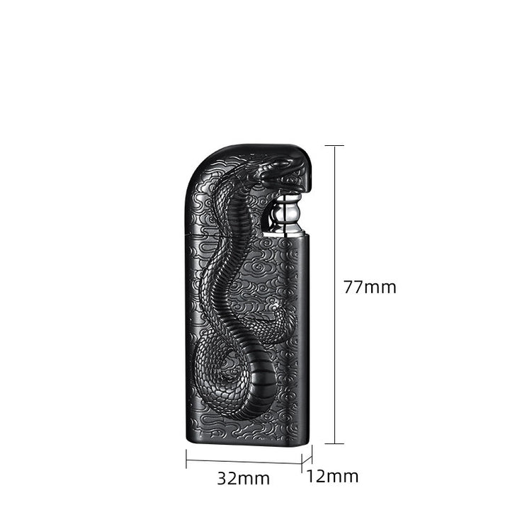 Briquet au butane rechargeable à double flamme en relief Serpent King