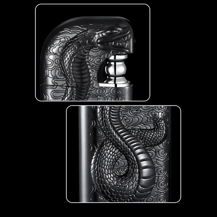 Briquet au butane rechargeable à double flamme en relief Serpent King