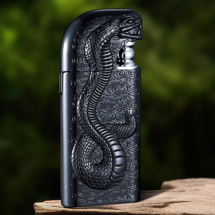 Briquet au butane rechargeable à double flamme en relief Serpent King