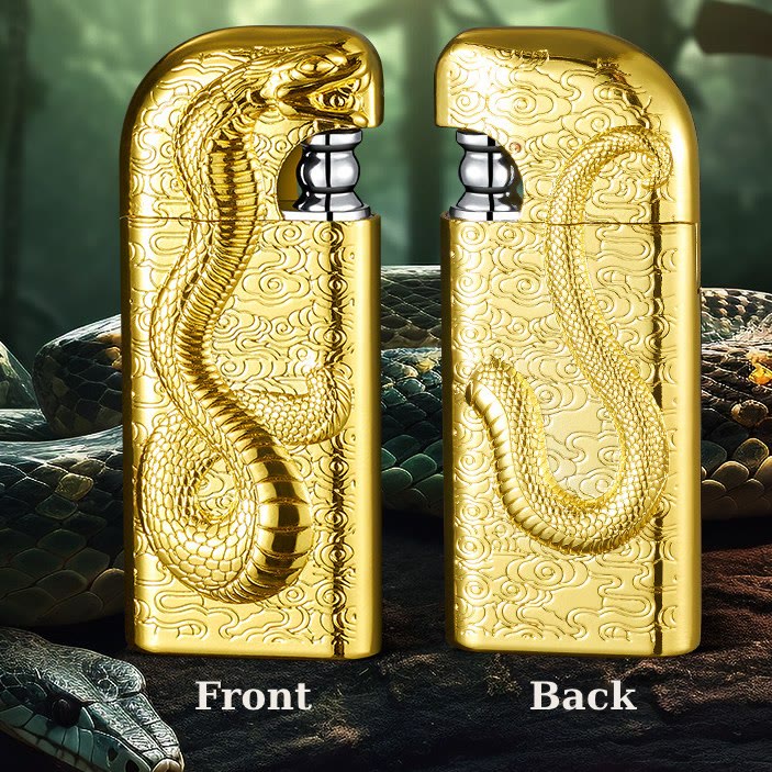 Briquet au butane rechargeable à double flamme en relief Serpent King