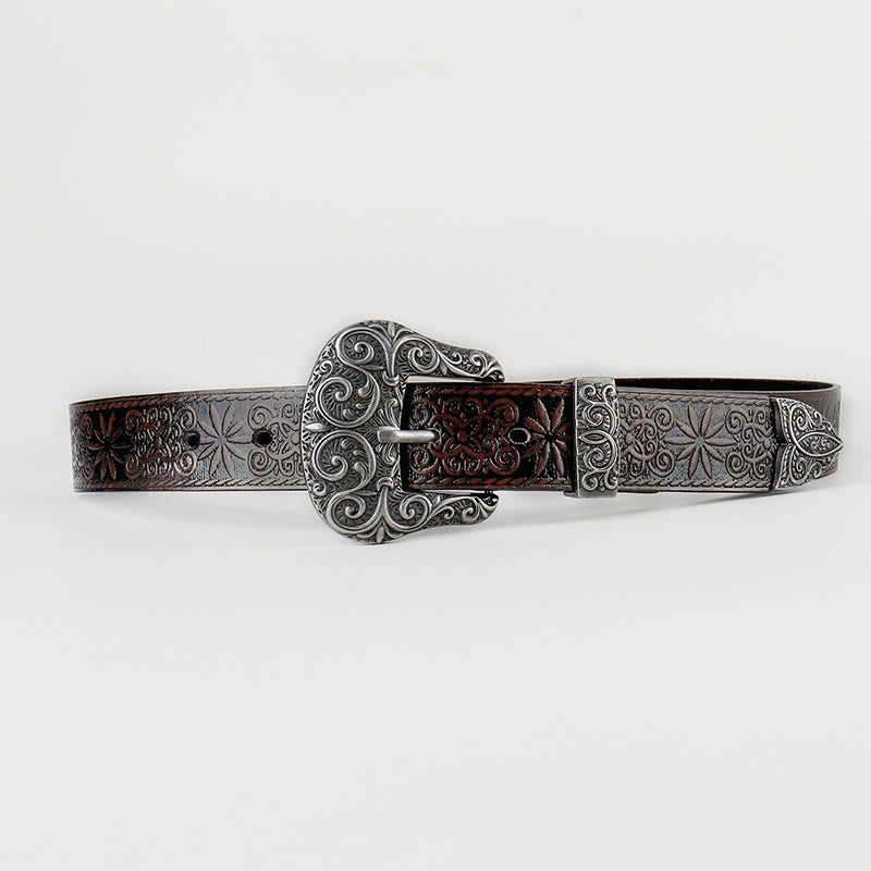 Ceinture en cuir marron à motif floral gaufré style cowgirl western pour femme