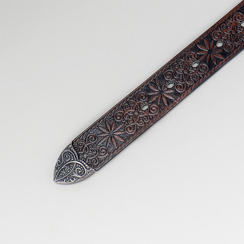 Ceinture en cuir marron à motif floral gaufré style cowgirl western pour femme